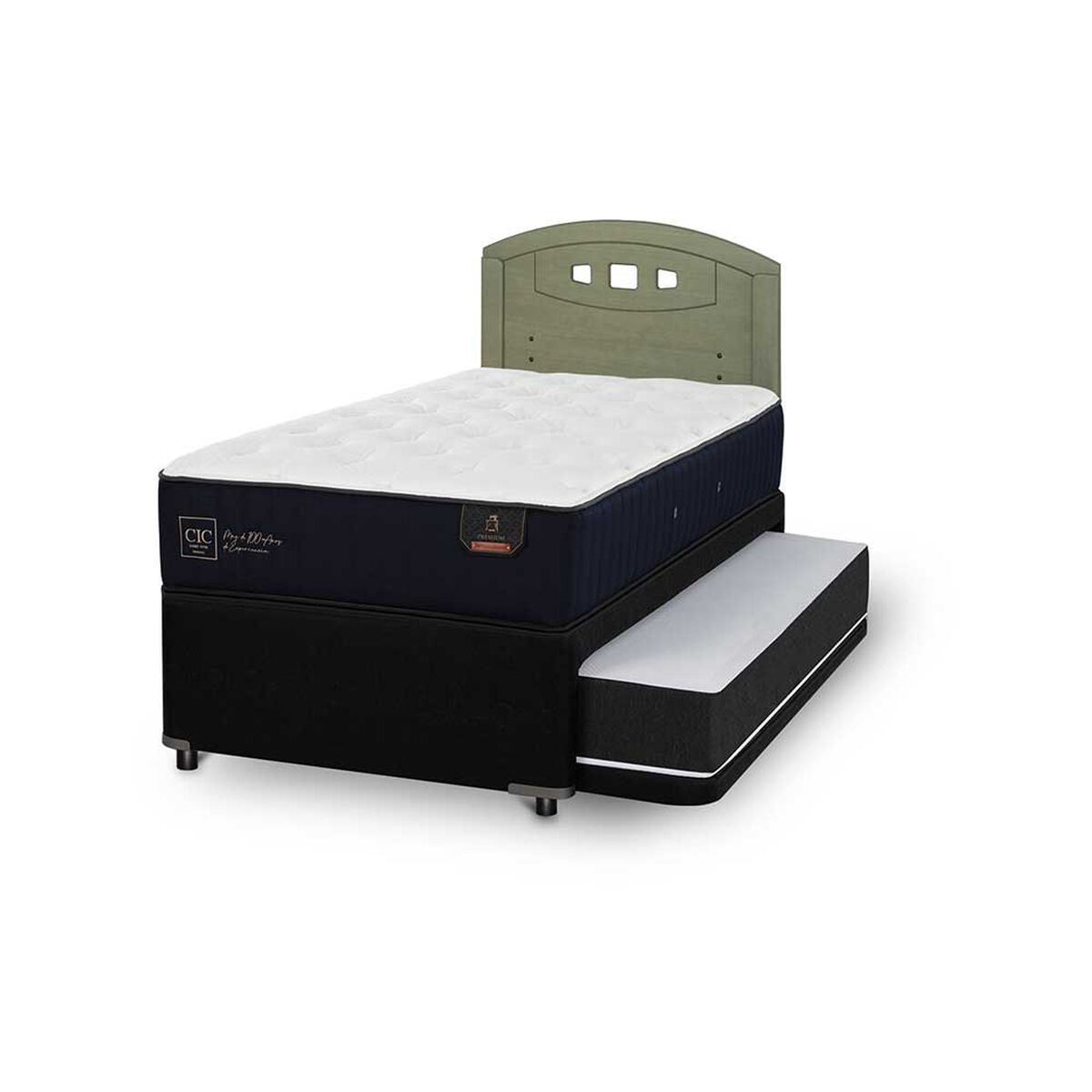 Cama Nido CIC 1,5 Plazas Premium + Respaldo Gales Olivo
