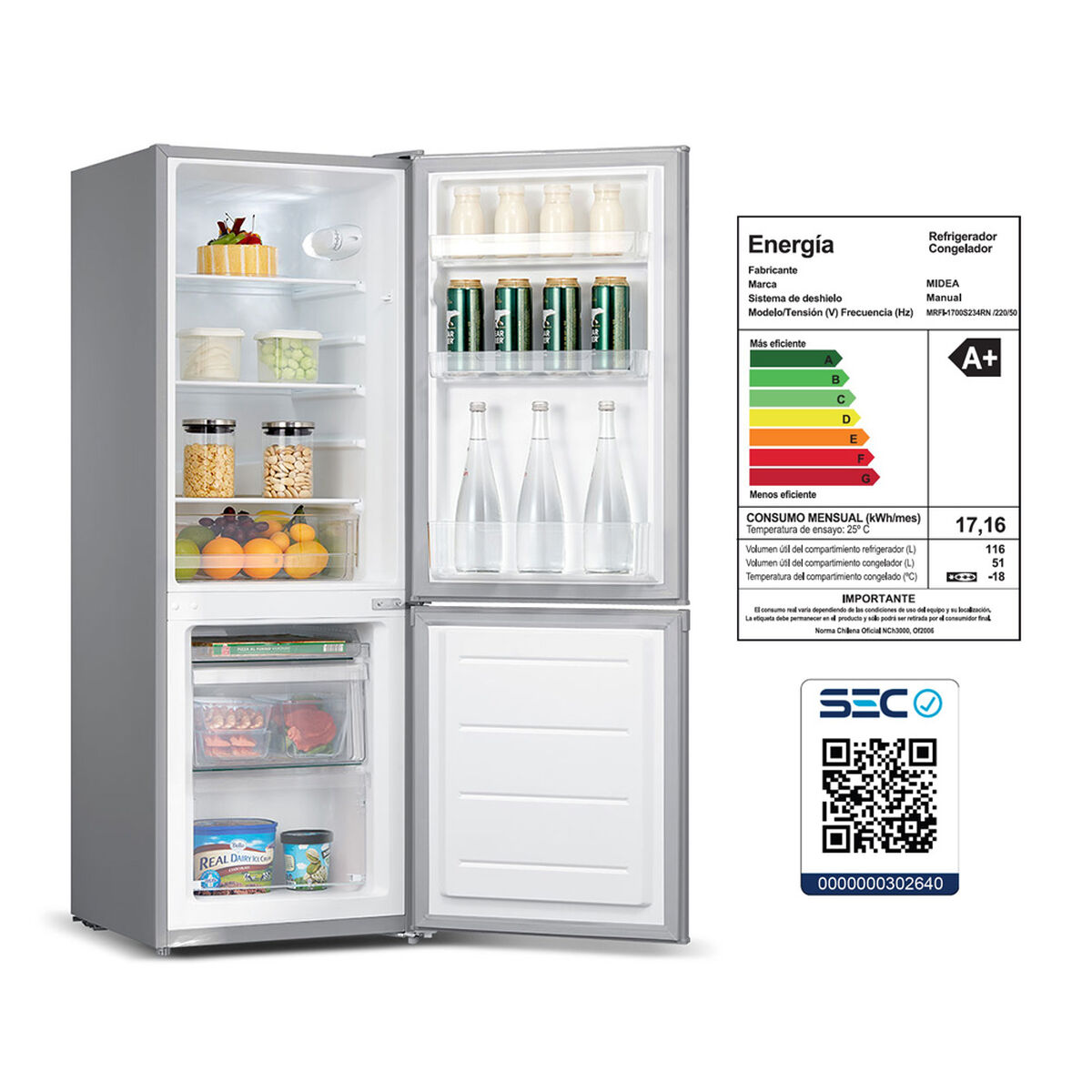 Refrigerador Frío Directo Midea MRFI-1700S234RN 167 lt