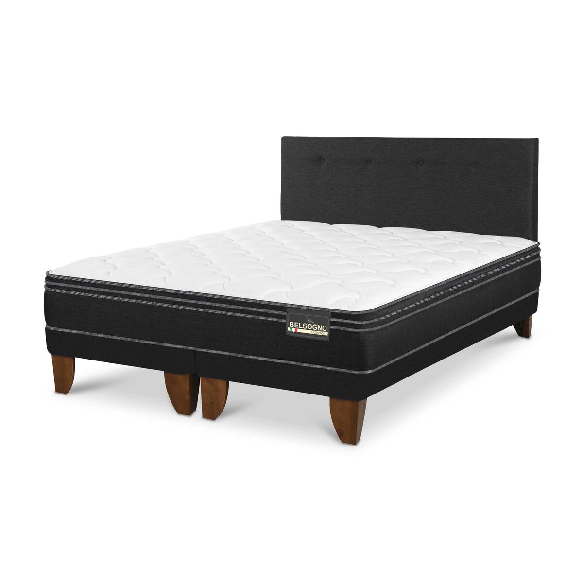 Cama Europea Belsogno Base Dividida 2 Plazas Premium + Respaldo Black