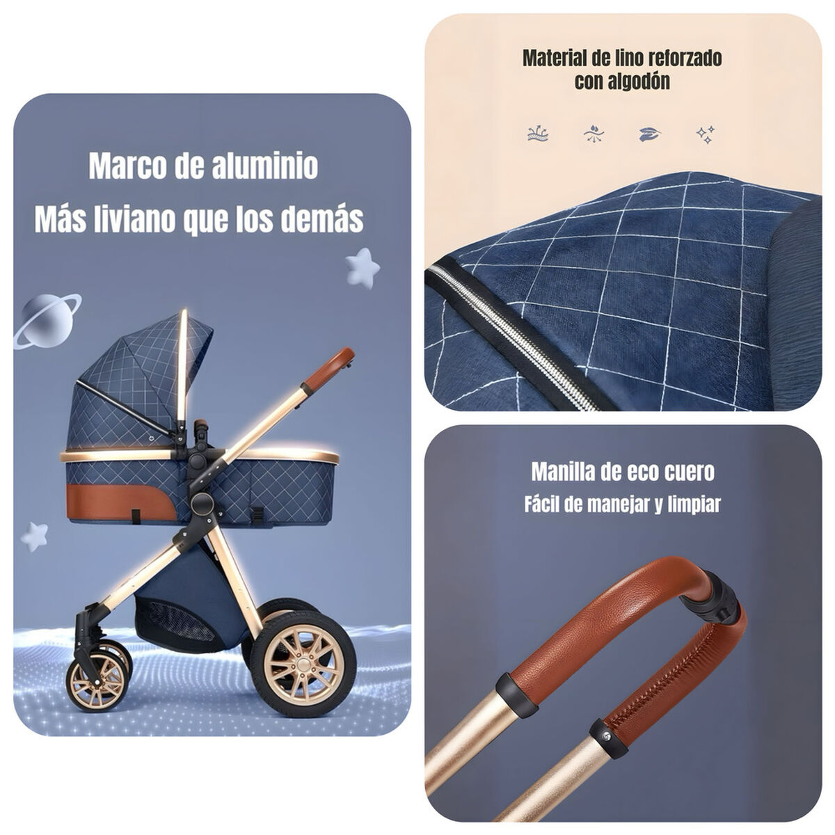 Coche Deluxe con Silla Nido y Accesorios Negro Lubabycas