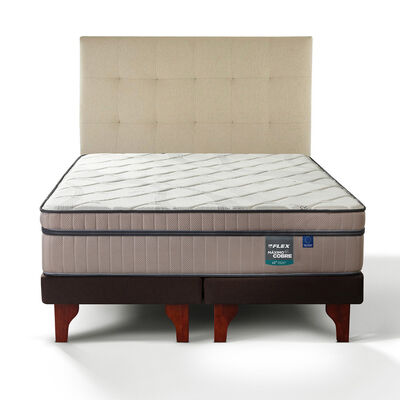 Cama Europea Flex Base Dividida King M&aacute;ximo Cobre + Respaldo Design Crudo