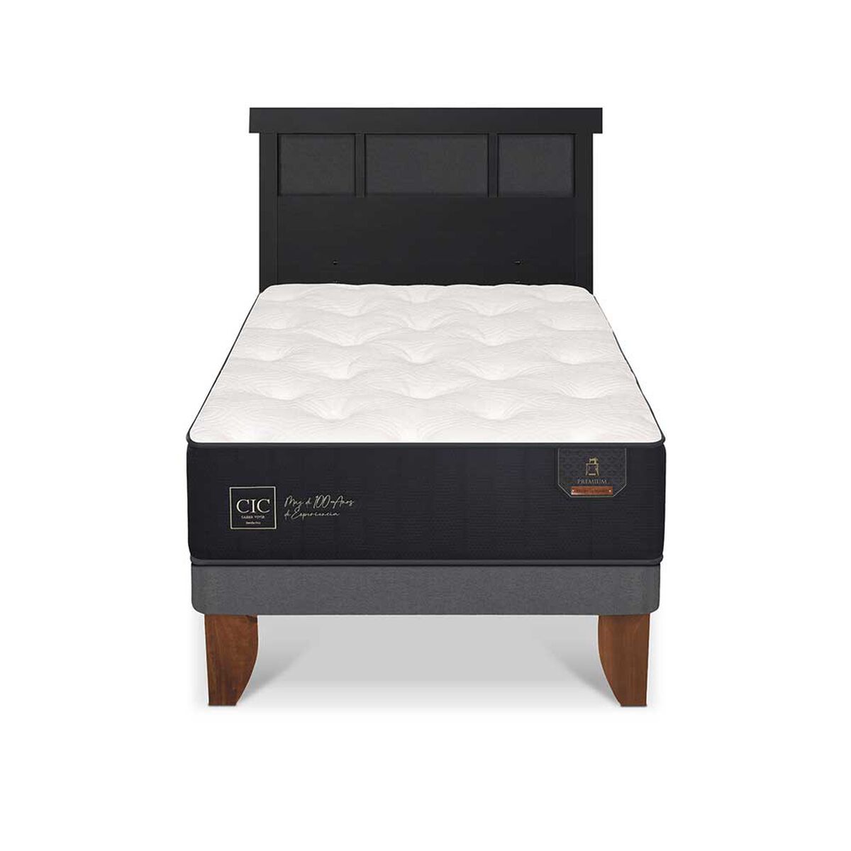 Cama Europea CIC 1,5 Plazas Premium + Respaldo Dublin Negro