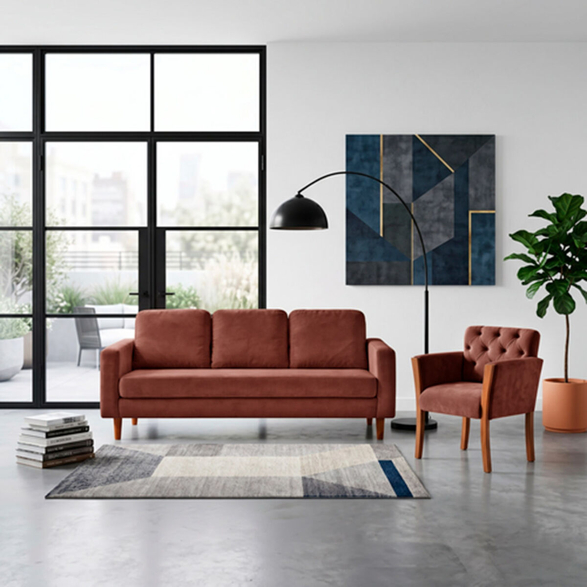 Juego de Living Latam Home Venecia 3 Cuerpos Chocolate + Sitial Kiel Tela Chocolate