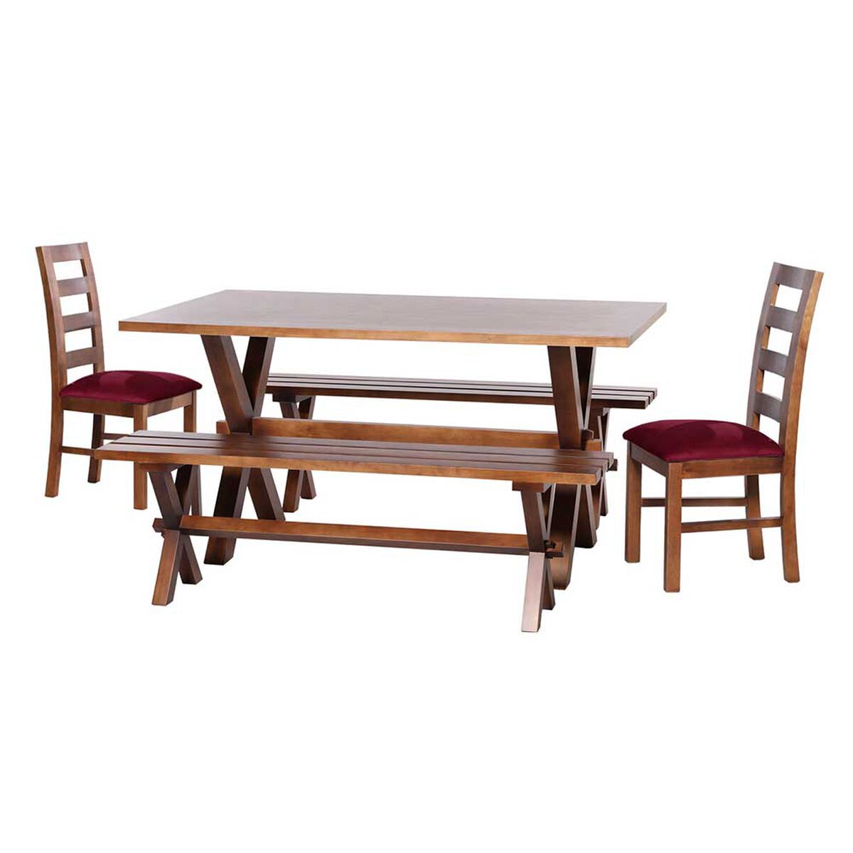 Juego de Comedor Latam Home Sevilla Granada 2 Sillas + 2 Bancas Velvet Burdeo