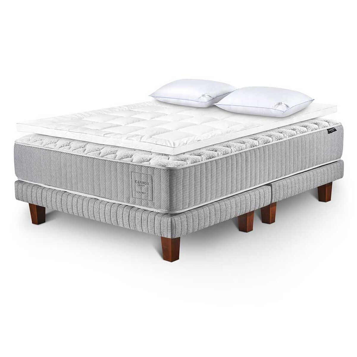 Cama Europea Cannon 2 Plazas Hybrid Cotton + Topper + Almohadas Down Alternative 50x70 cm