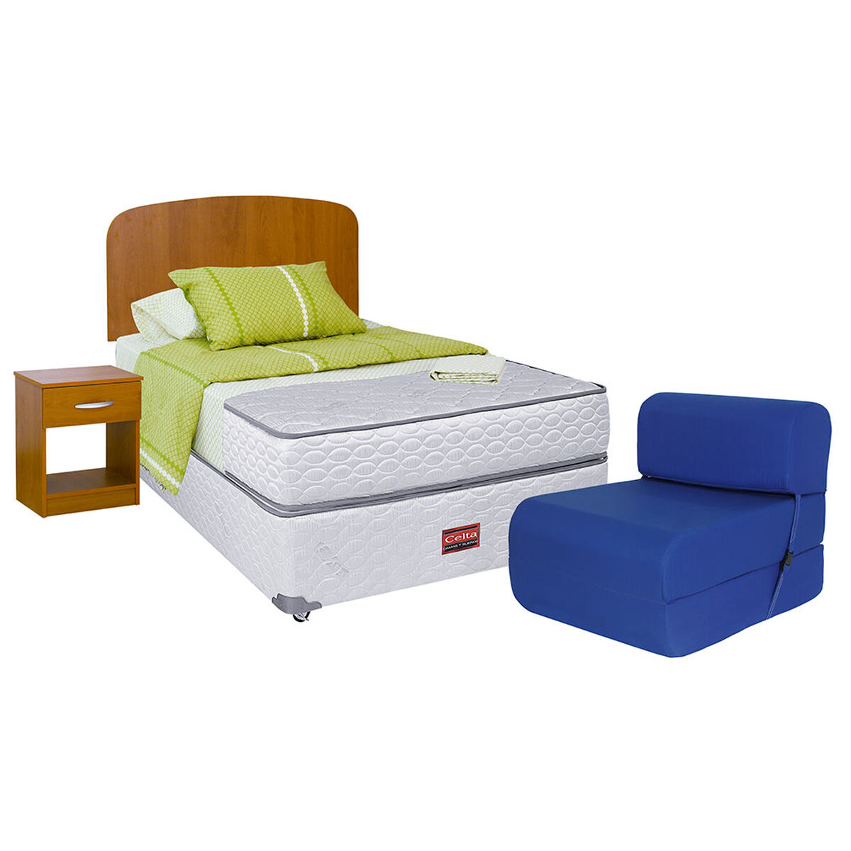 Cama Americana 1,5 Plazas Celta Atlantis + Muebles Asturias + Textil +Sillón Cama