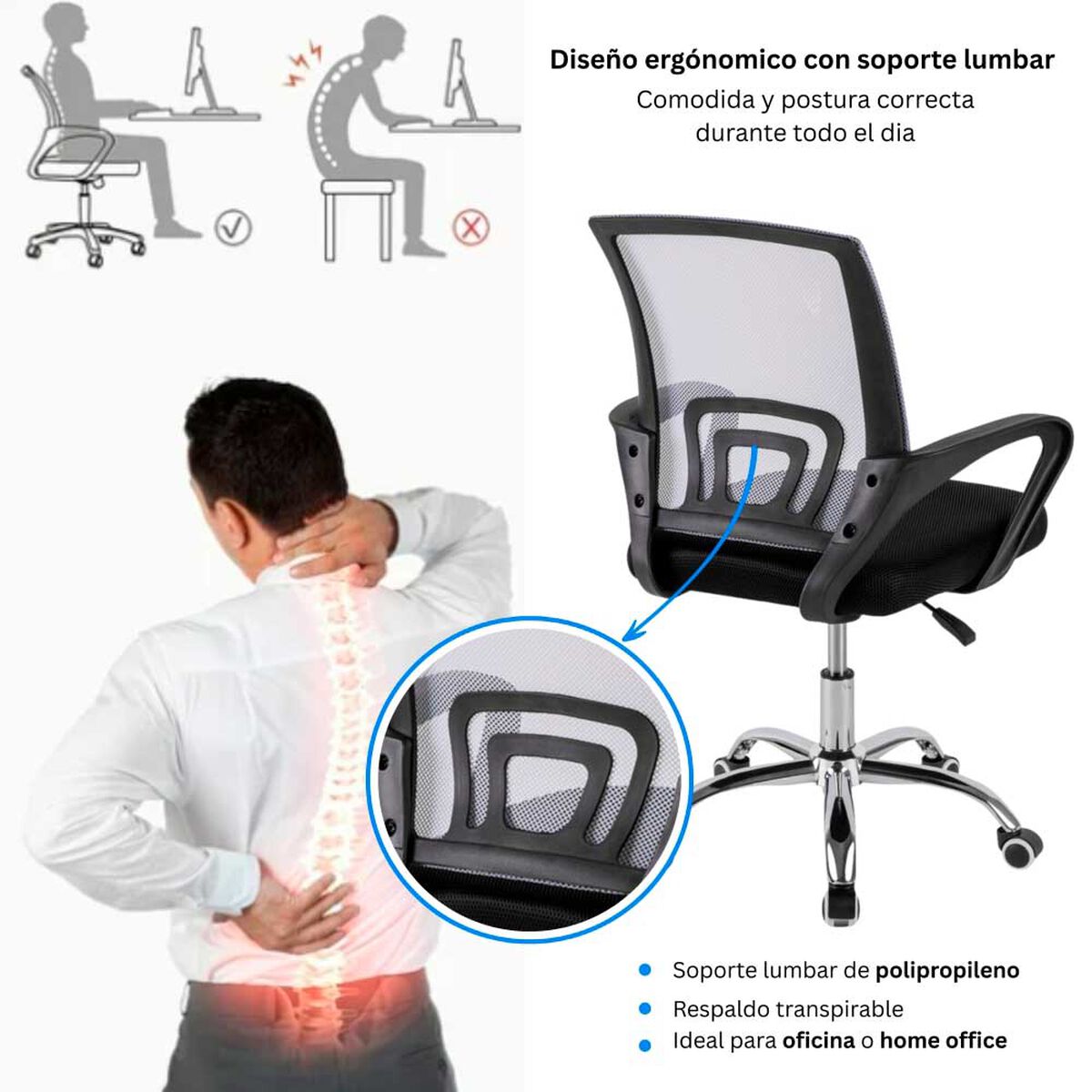 Combo Oficina Escritorio Blanco + Silla New York Negra y Gris Arthome