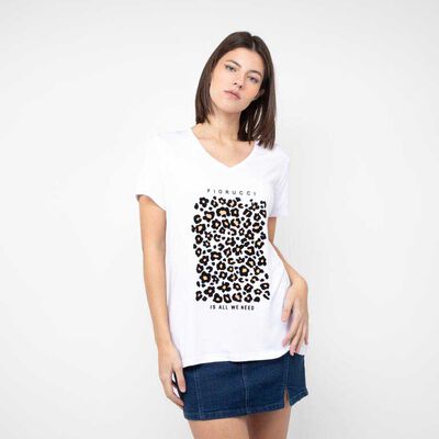 Polera Con Estampado Manga Corta Mujer Fiorucci Color-2, Negro