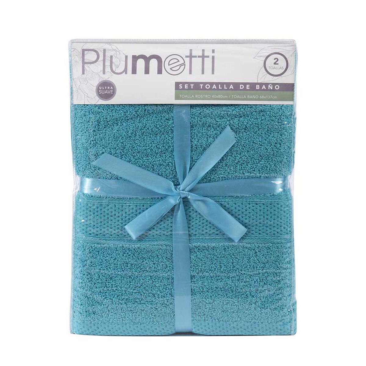 Set 2 Toallas de Baño Plumetti Colorix 68 x 137 cm Celeste