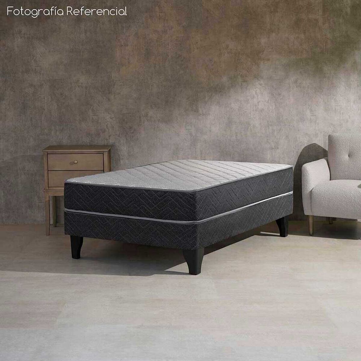 Cama Europea Celta 1 Plaza Atlantis Black + Respaldo Asturias