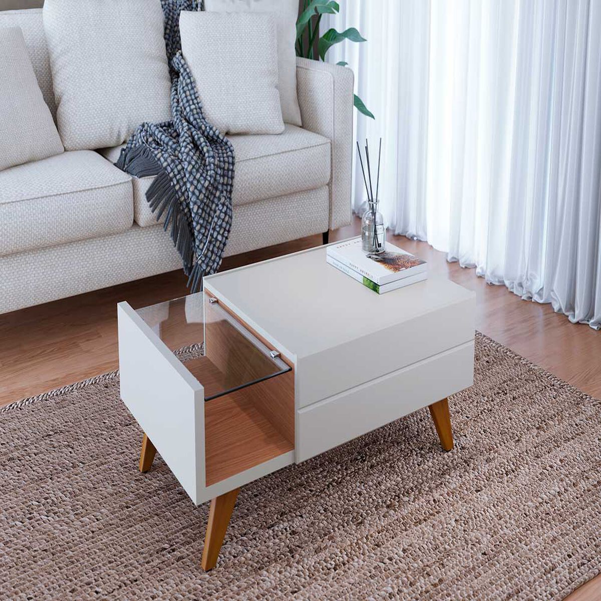 Rack  Di Poretti Santorini Hasta 75" Blanco + Mesa
