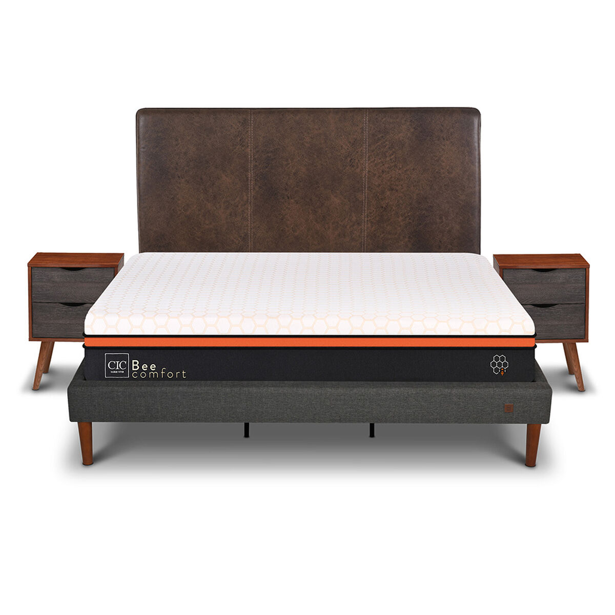 Cama Europea Curve CIC King Bee Comfort + Respaldo + 2 Veladores