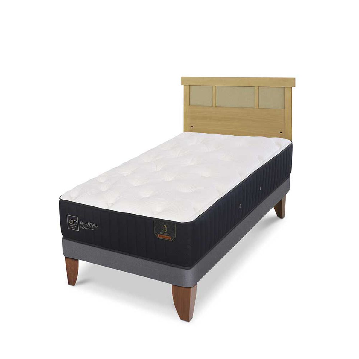 Cama Europea CIC 1,5 Plazas Premium + Respaldo Dublin Mostaza