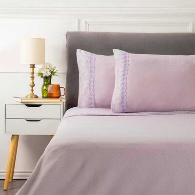 Juego de Sábanas Polar Broderie Dreams 2 Plazas Lila, Rosa
