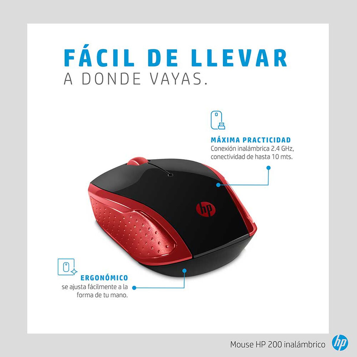 Mouse Inalámbrico HP 200 Rojo con Negro