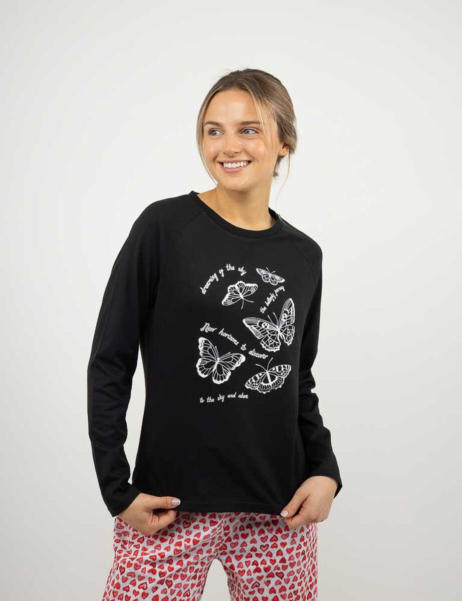 Polera de Pijama Con Estampado Manga Larga Mujer Icono