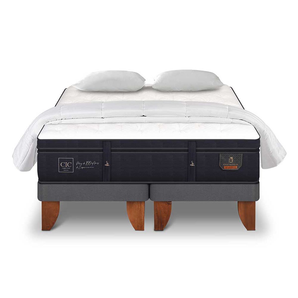 Cama Europea CIC Base Dividida 2 Plazas Súper Premium + Almohadas Viscoelásticas + Plumón
