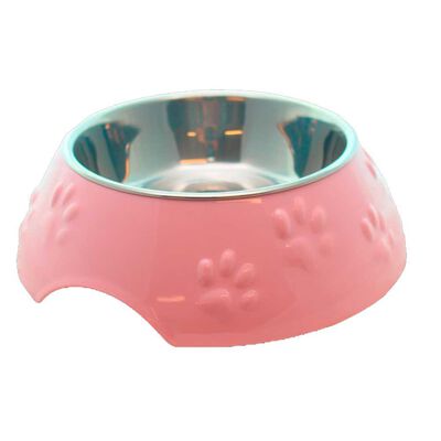 Plato Huellitas Rosado Para Perro L Mascan