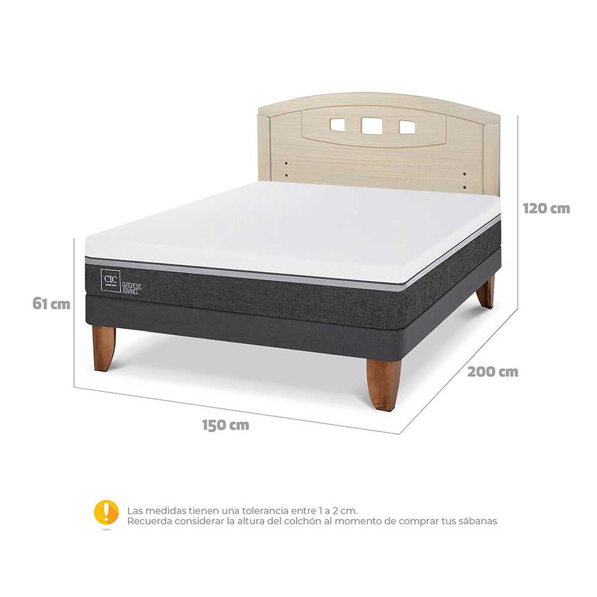 Cama Europea CIC 2 Plazas Ortopedic Advance + Respaldo Gales Alpino