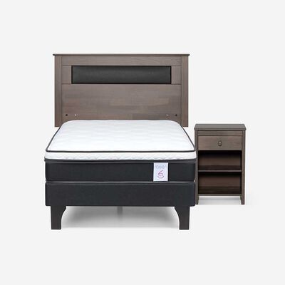 Cama Europea Rosen 1 Plaza New Style 6 + Respaldo Ferrera Gris + Velador