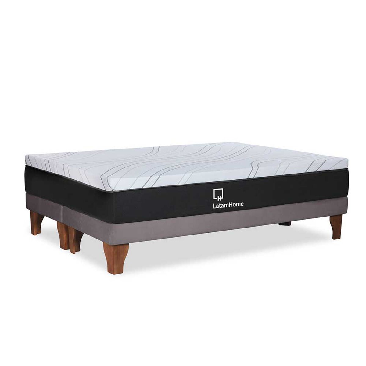Cama Europea Latam Home Base Dividida 2 Plazas Zen Top Foam Hybrid Velvet Gris