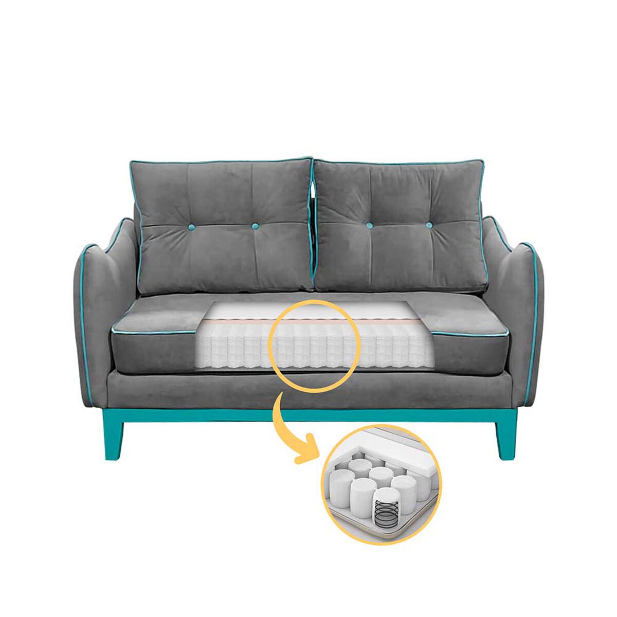 Sofá Living Factory Vintage 2 Cuerpos Gris