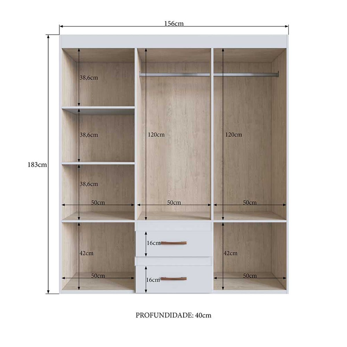 Closet Almore Mexico 6 Puertas 2 Cajones Nogueira y Off White