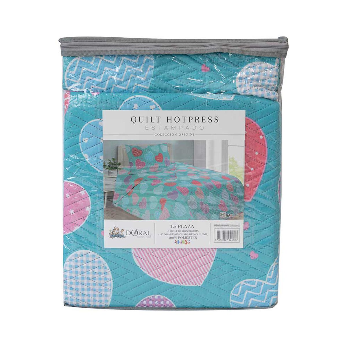 Quilt Doral 1,5 Plazas Origins Corazones