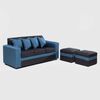 Juego de Living Almore Paris Sofá 3 Cuepos + Dos Pouf 1 Cuerpo Azul Negro
