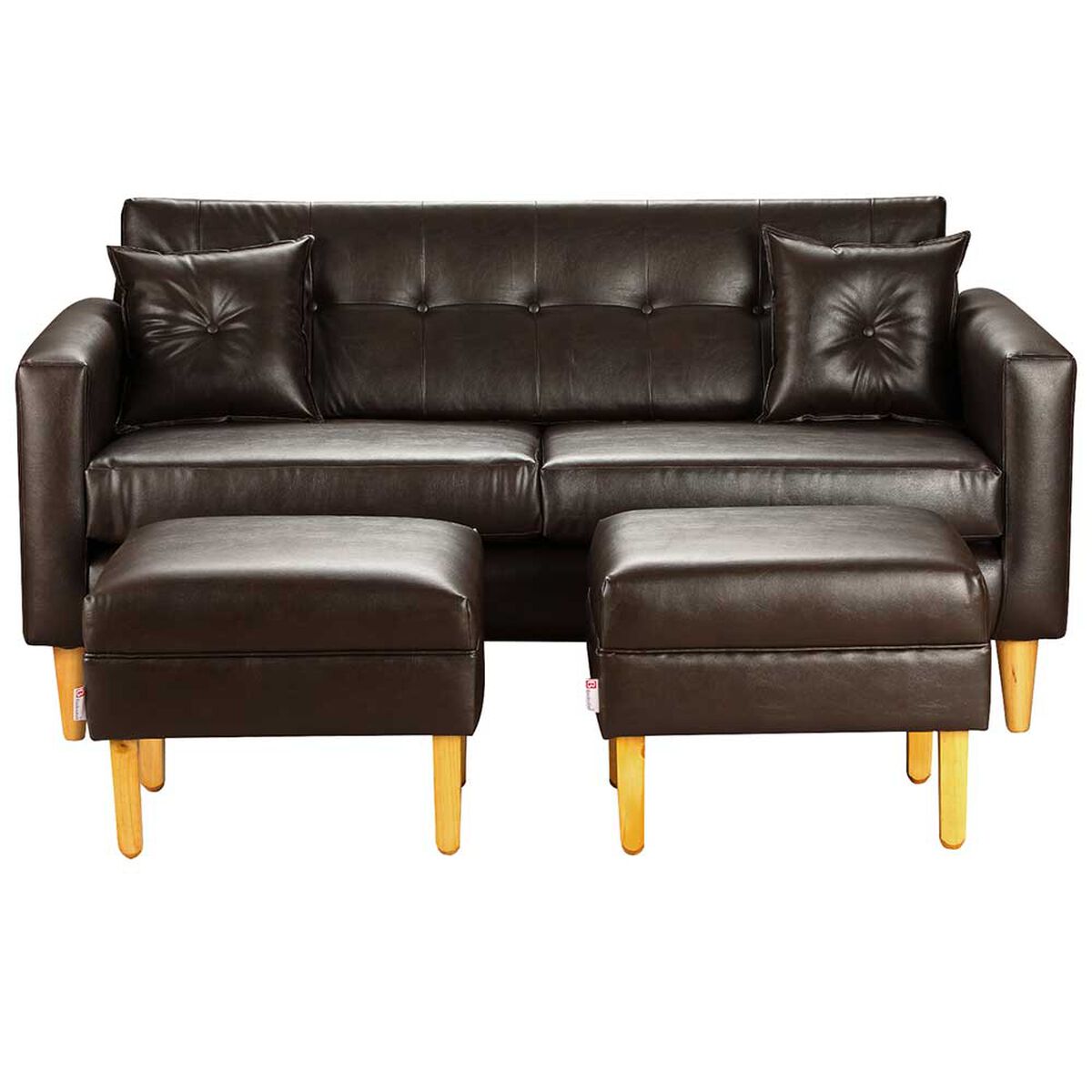 Juego de Living Bodevir New Retro PU 04 Sof&aacute; 3 Cuerpos + Dos Pouf 1 Cuerpo Chocolate&nbsp;