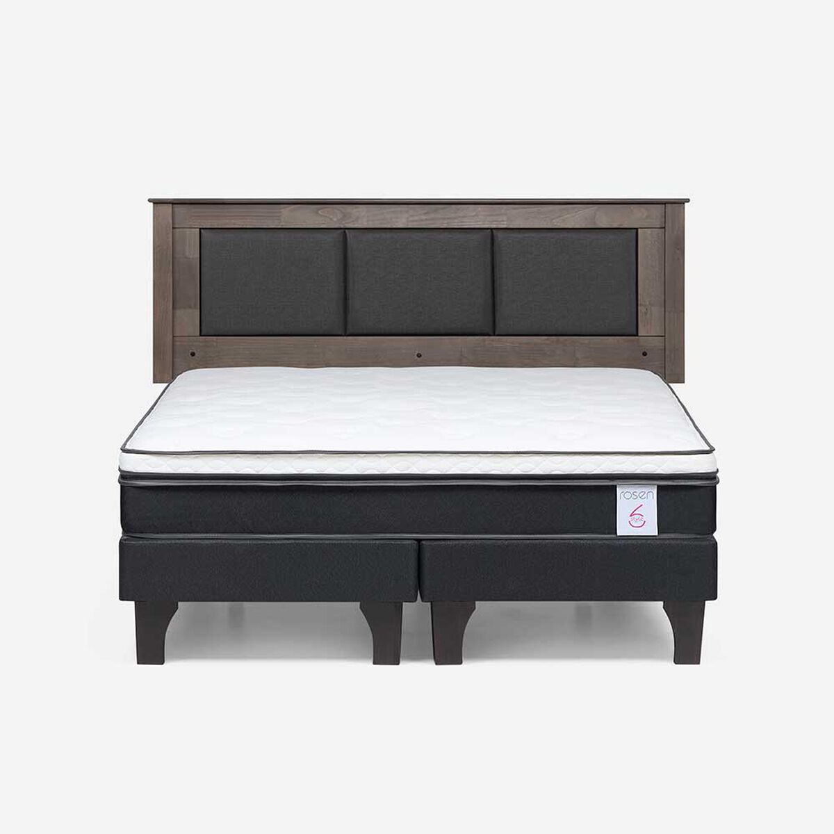Cama Europea Rosen Base Dividida King New style 6 + Respaldo Rachel Gris