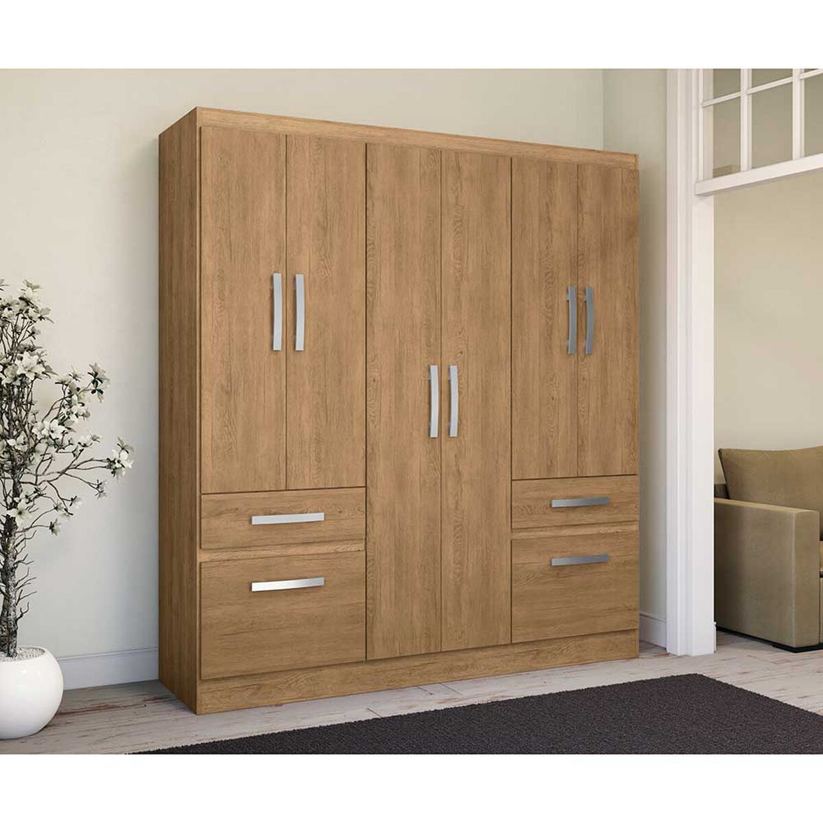 Closet Yardas Liliana 6 Puertas 4 Cajones Nogal