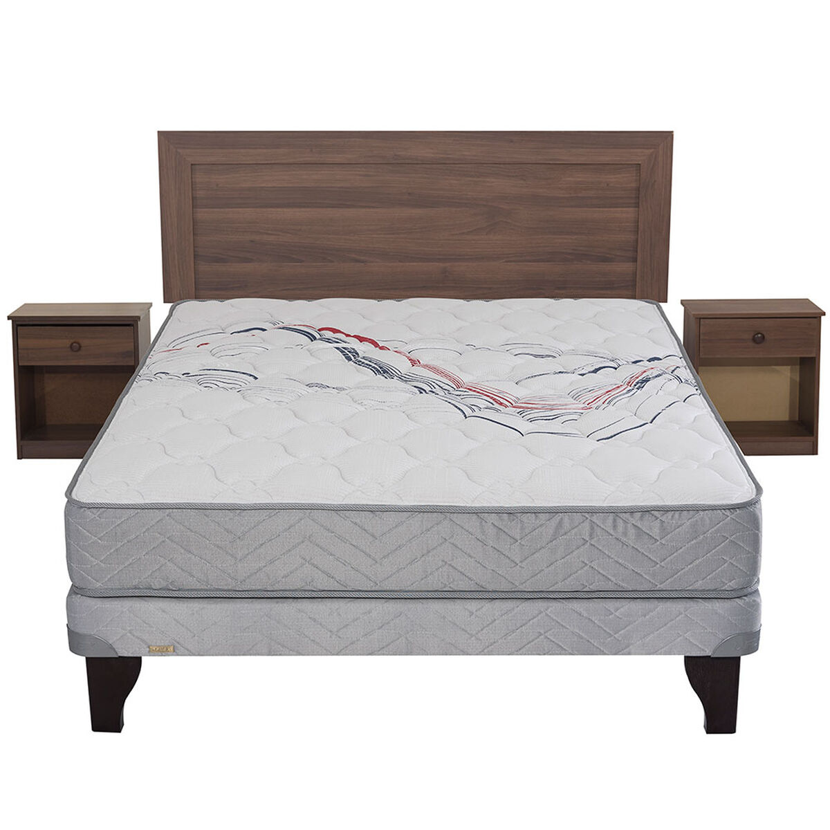 Cama Europea Full Threrapedic Más Gris + Set Maderas