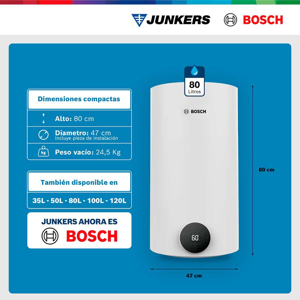 Termo El&eacute;ctrico Bosch Tr4000T 80 lts. Blanco