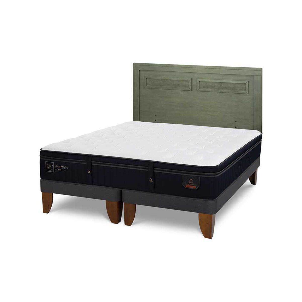 Cama Europea CIC Base Dividida King S&uacute;per Premium + Respaldo Milan Olivo