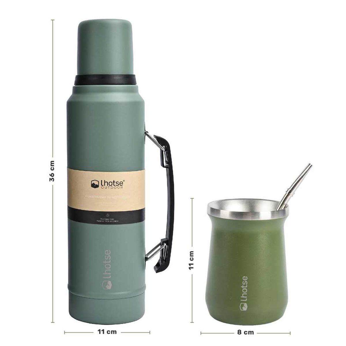 Termo para Líquido Lhotse Classic 1,3 Litros + Mate Verde