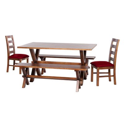 Juego de Comedor Latam Home Sevilla Granada 2 Sillas + 2 Bancas Cuero Kentucky Rojo
