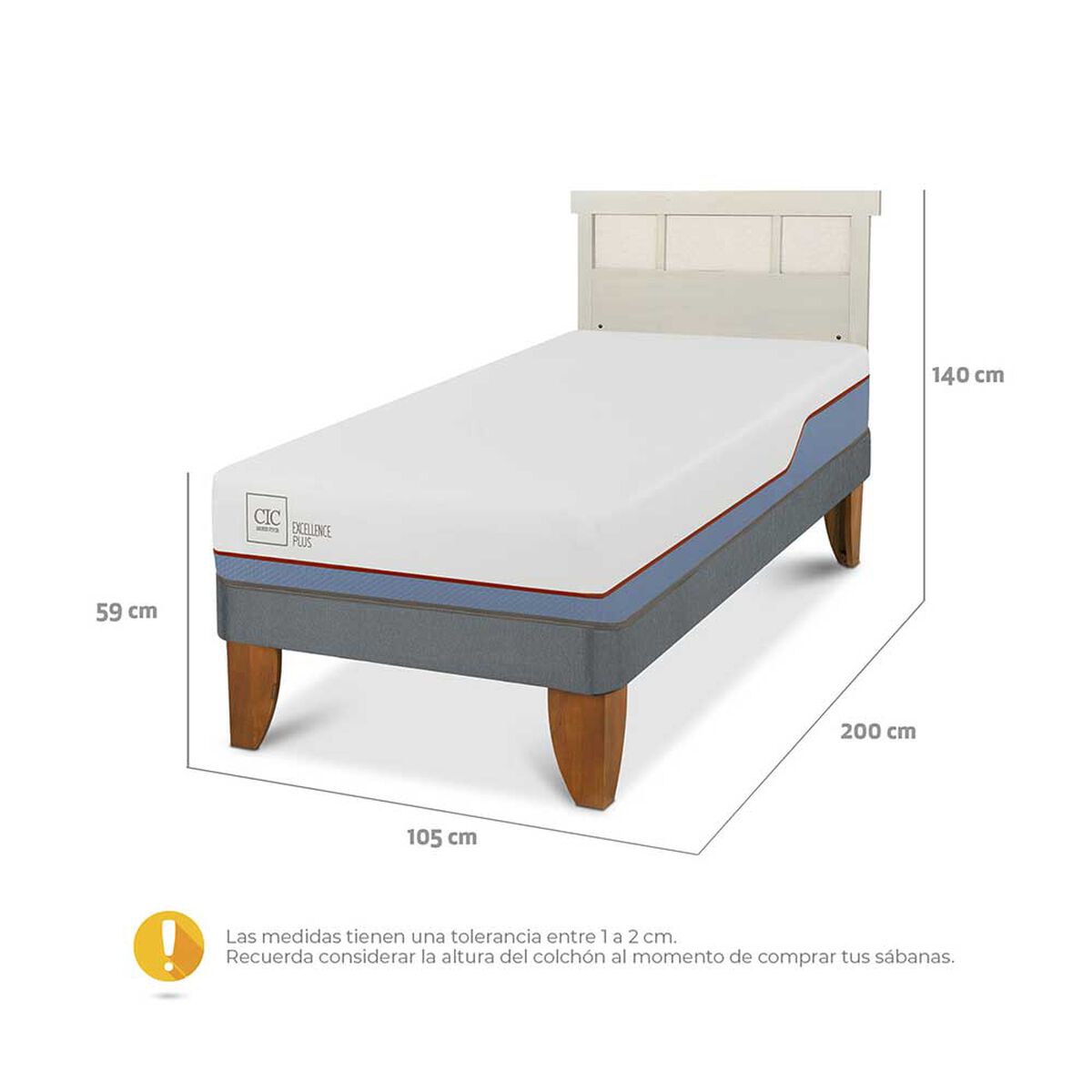 Cama Europea CIC 1,5 Plazas Excellence Plus + Respaldo Dublin Alpino