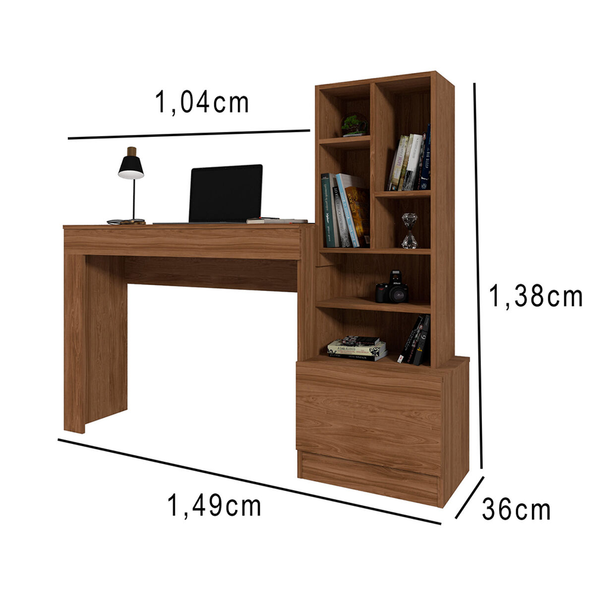 Escritorio + Estante Vekkahome Linda 1 Puerta Café