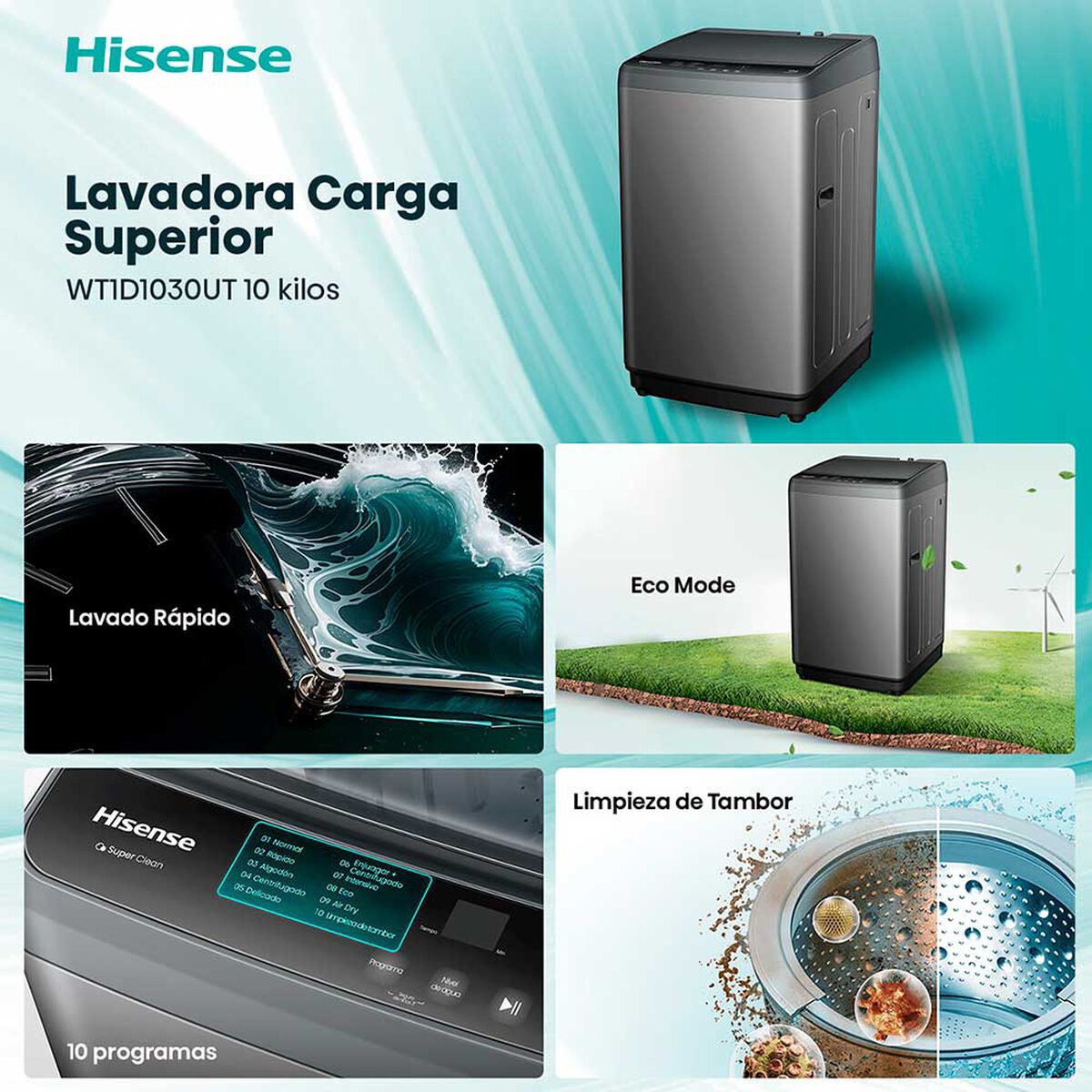 Lavadora Hisense WT1D1030UT 10KG