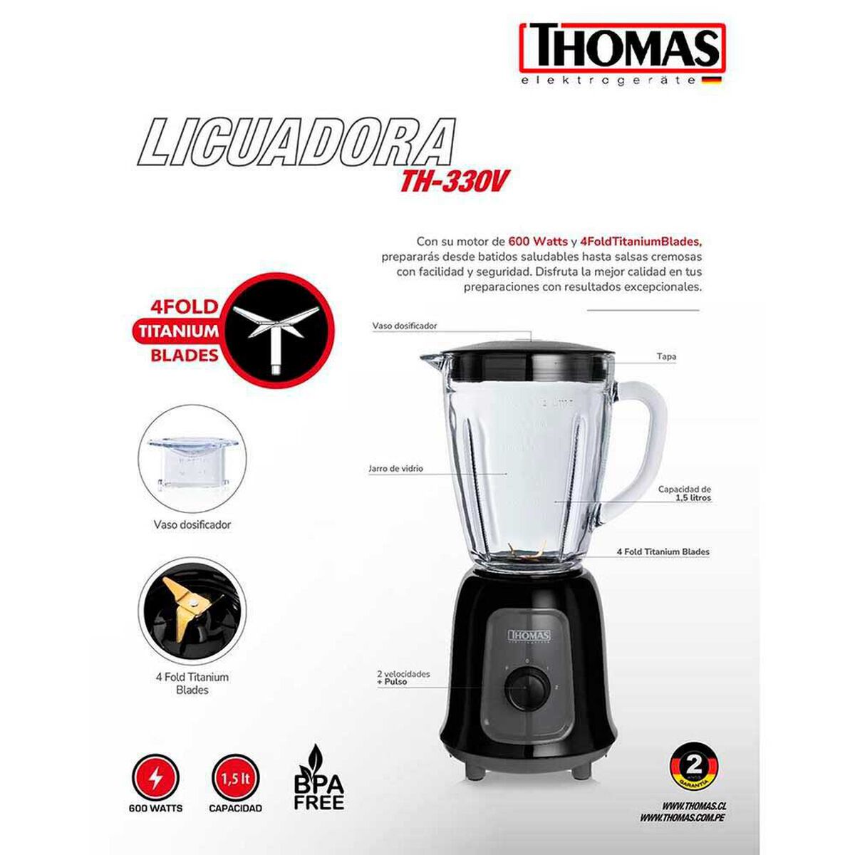 Licuadora Thomas TH-330V 1,5 lts.