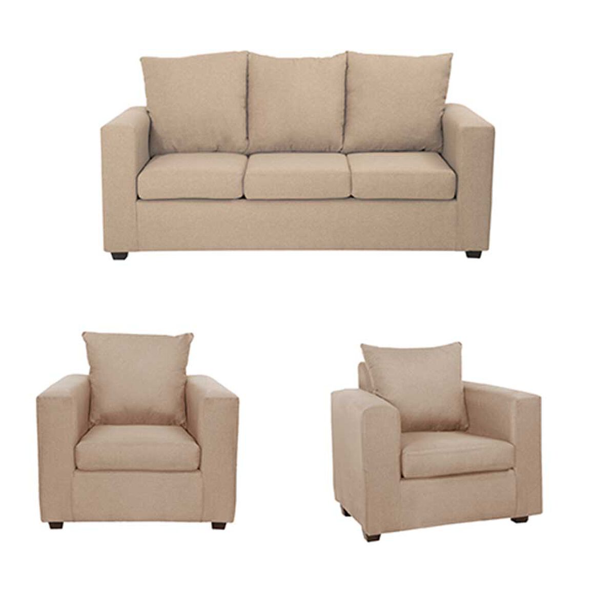 Juego de Living Innovamuebles Marco Sofá 3 Cuerpos + Dos Butacas 1 Cuerpo Beige