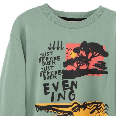 Imagen 2 del producto Polerón Estampado de Algodón Niño Cutback Oliva