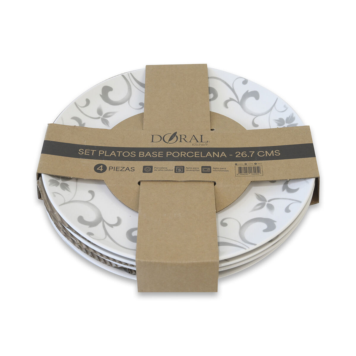 Set Platos Base Doral Flor 4 Piezas Gris