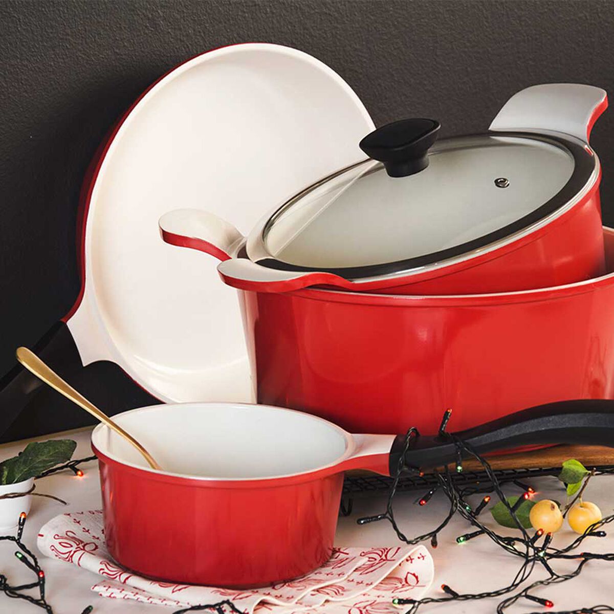 Baterías de Cocina Cerámica Kitchenware Simply Rojo 10 Piezas