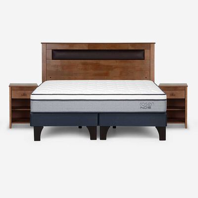 Cama Europea Rosen Base Dividida King Indie + Respaldo + 2 Veladores Ferrara