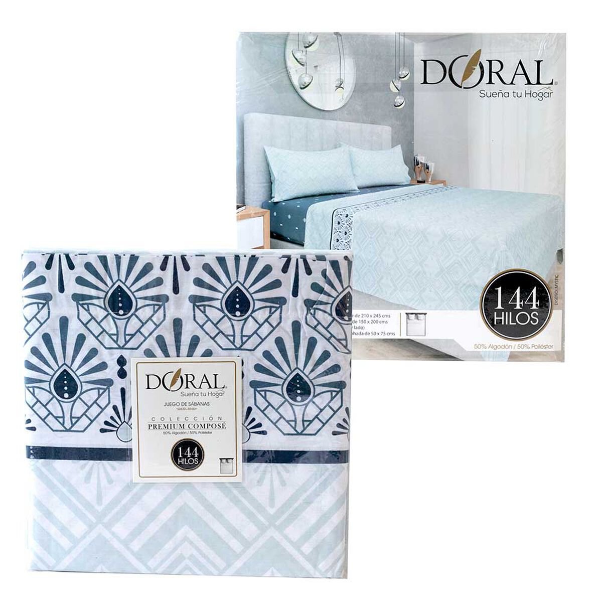Juego de S&aacute;banas Doral 144 Hilos 2 Plazas Premium Mystic