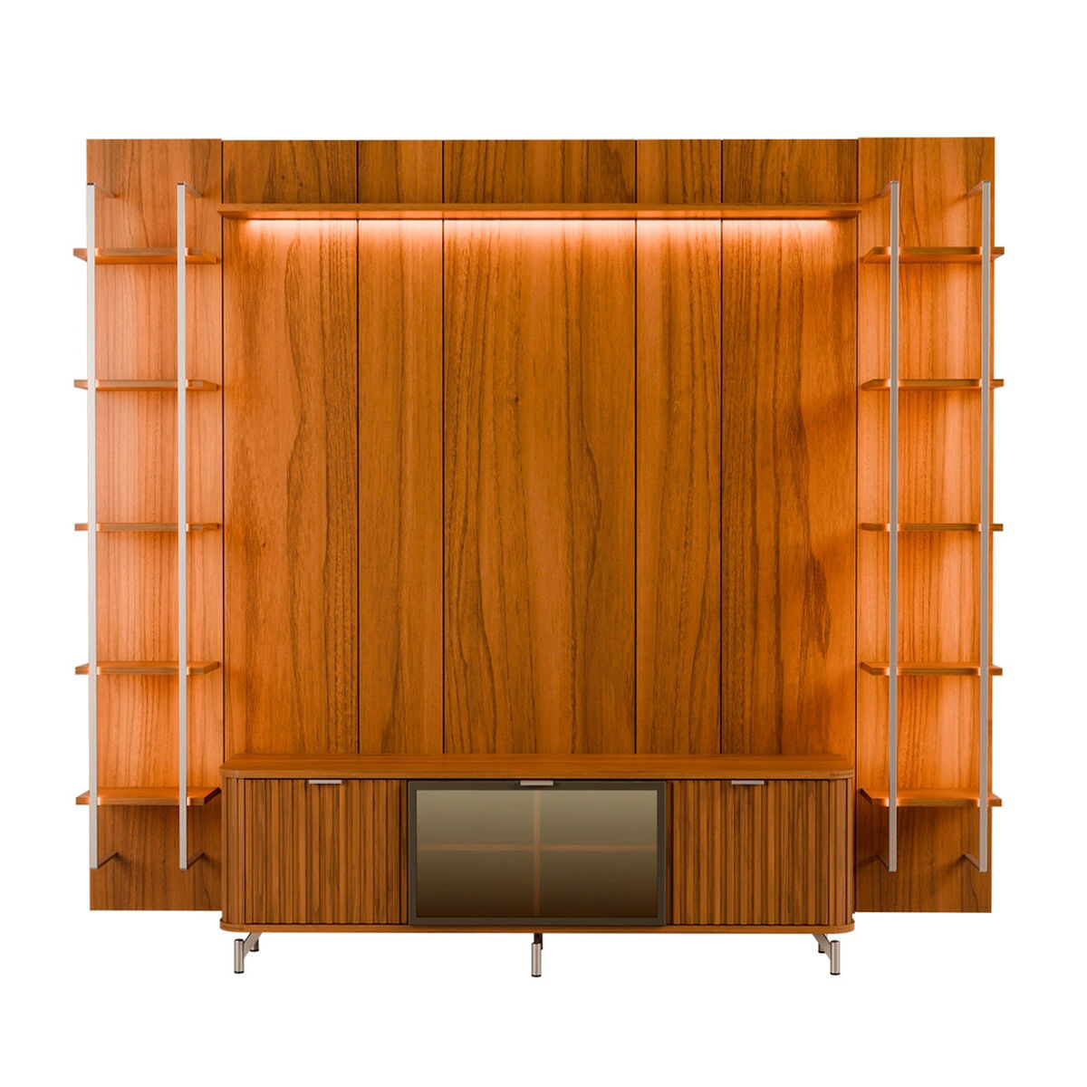 Rack TV 80" + Panel Neon Float Led + 2 Repisas Decocasa Canela