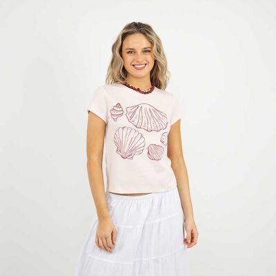 Polera Con Estampado Manga Corta Mujer Icono Color-1