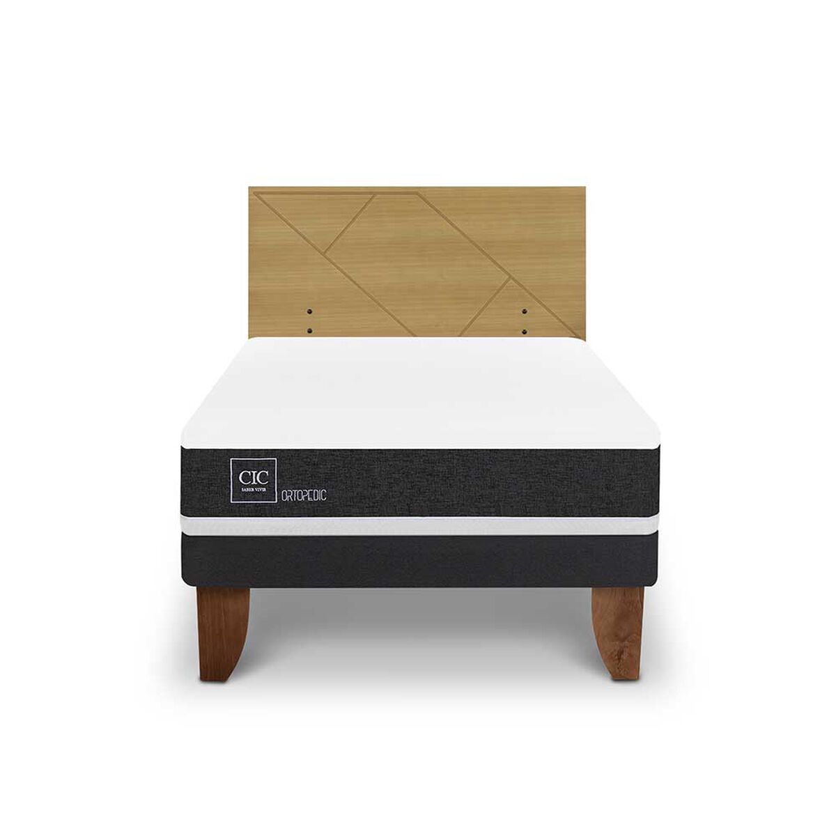 Cama Europea CIC 1,5 Plazas Ortopedic + Respaldo Villarrica Mostaza